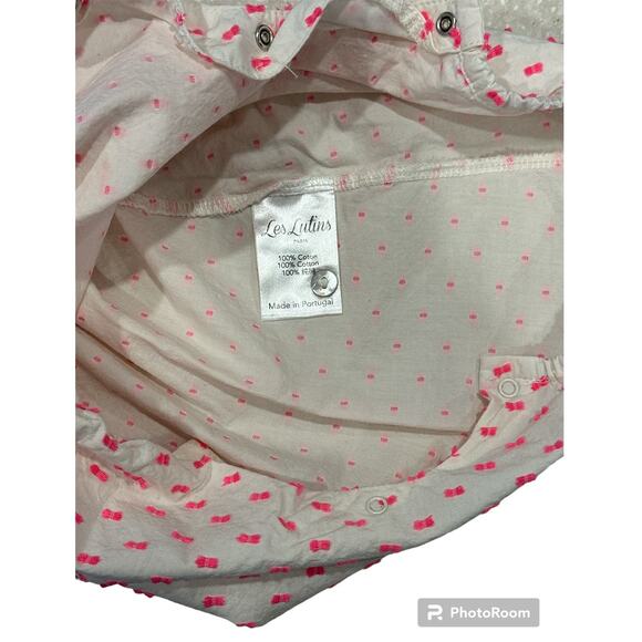 Les Lutins Paris Baby Girl Playsuit - Hot Pink Dot Flutter Collar Detail Sz 9m - Picture 4 of 4